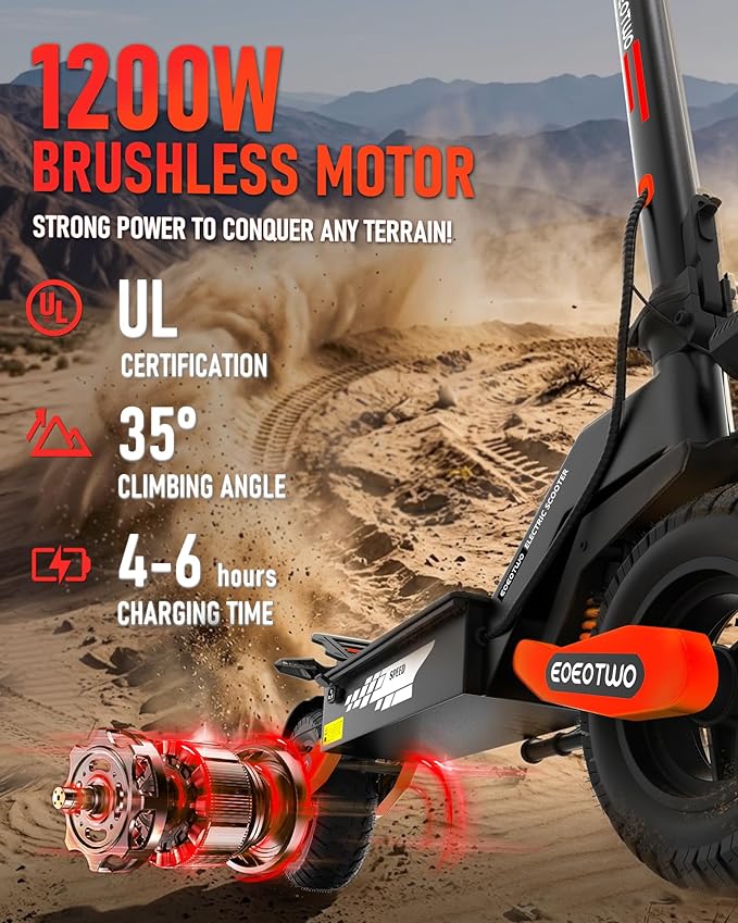 Electric Scooter for Adults, 1200W Peak Motor Fast E Scooter, Foldable